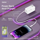 Pin Dự Phòng Kiêm Cóc Sạc Nhanh 20W Remax RPP-517 5.000mAh (Kèm Cáp Iphone)///DL
